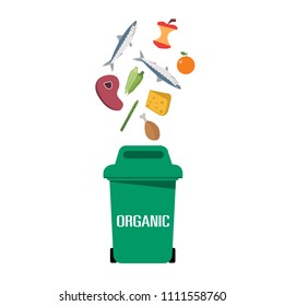 Green Garbage Organic Bin White Background Vector Image
