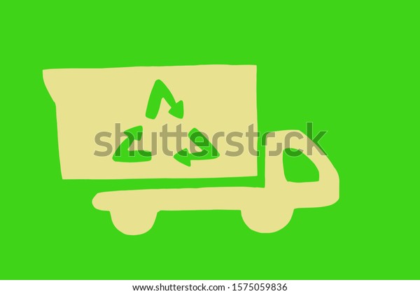 green Garbage truck. Recycle\
sign