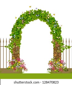 Green Garden Arch With A Fence