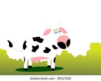 green garden background with comic cow illustration