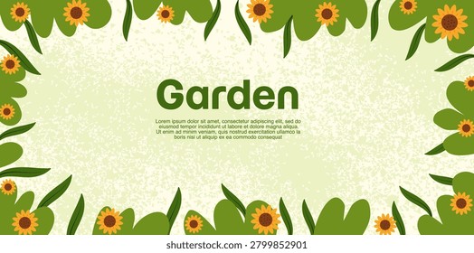 green garden border template decorated with beautiful blooming sunflowers