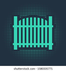 Green Garden fence wooden icon isolated on blue background. Abstract circle random dots. Vector Illustration