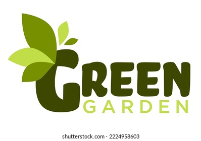 Green garden isolated icon home gardening plants vector spade and forks watering can leaves and branches emblem and logo growing and cultivation groundworks equipment foliage and sprouts.