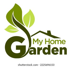 Green garden isolated icon. Plants vector spade and forks watering can leaves and branches emblems and logo growing and cultivation groundworks equipment foliage and sprouts.