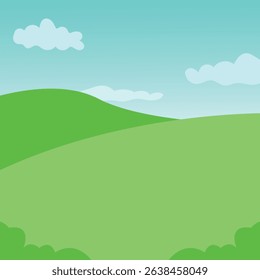 A green garden landscape in sunny weather. Green hill landscape
