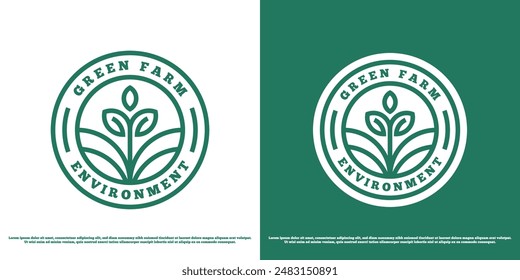 Green garden logo design illustration. Stamp green garden plants nature land leaf foliage evergreen sprout root eco park ground growth outdoor. Modern minimal linear line simple flat icon symbol.