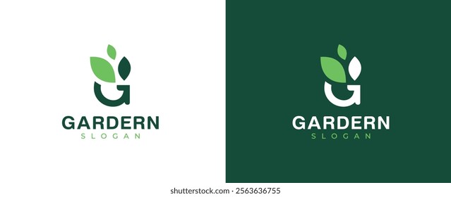 Green garden logo, Letter G Green plant logo, letter g garden, gardening, agriculture vector logo design