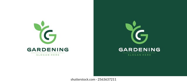 Green garden logo, Letter G with Green leaf logo, letter g for garden, gardening, agriculture vector logo design