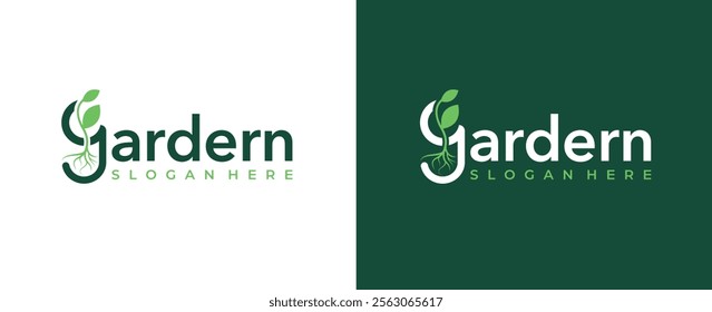 Green garden logo, Green plant logo, garden, gardening, agriculture vector logo design