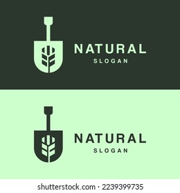 green garden logo template, shovel with wheat vector