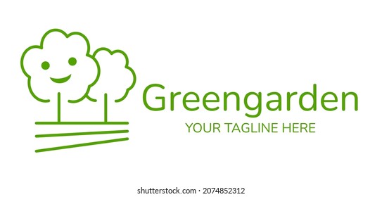 Green garden outline icon. Vector illustration isolated on white.
