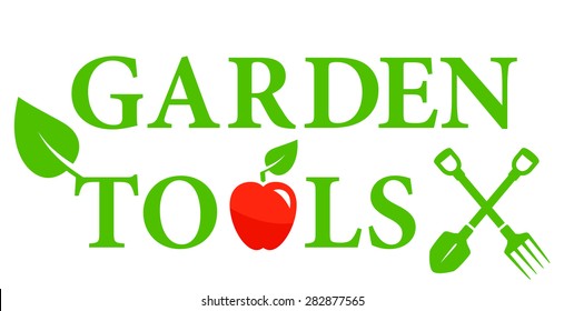 green garden tools icon with red apple