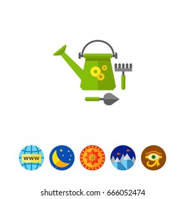 Green garden tools vector icon