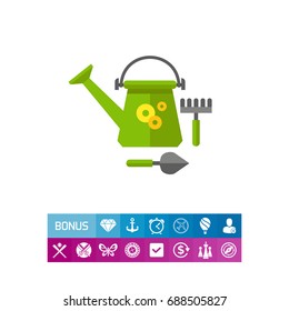Green garden tools vector icon