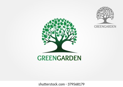 Green Garden Vector Logo Template. Green garden isolated on a white background. Vector logo illustration.