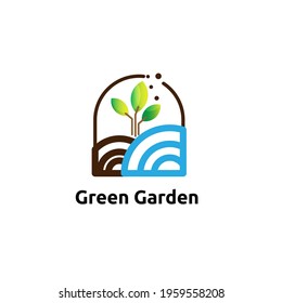 Green garden window logo vector concept, icon, element, and template for company