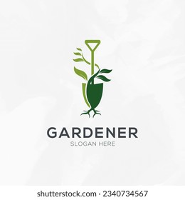 Ilustración vectorial de la plantilla del logotipo del entorno verde del jardinero.