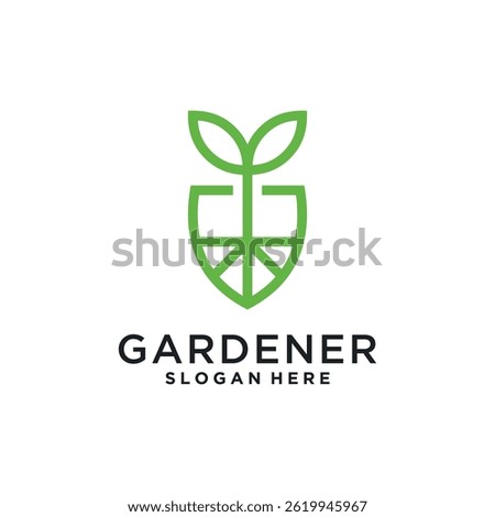 Green gardener logo with leaf and shield symbol