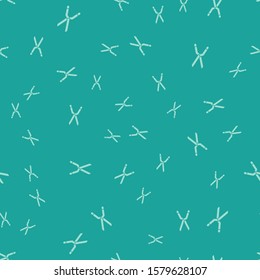 Green Gardening handmade scissors for trimming icon isolated seamless pattern on green background. Pruning shears with wooden handles.  Vector Illustration
