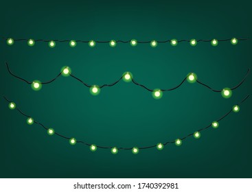 Green garlands on dark background. Vector clipart