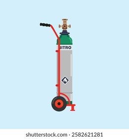 green gas cylinder tank with trolley, nitrogen bottle container, hydrogen, propane and butane lpg gas cylinder fuel logo illustration