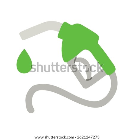A green gas pump with a green hose and a green liquid coming out of it. Concept of refueling a vehicle