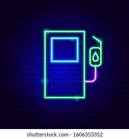 Green Gas Station Neon Sign. Vector Illustration of Ecology Promotion.