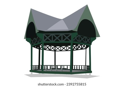 Green gazebo isolated on white background