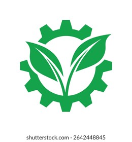 Green Gear Cog Leaves Ecology Nature Icon Symbol vector