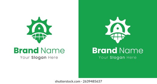 Green Gear with Globe A Letter Modern Company Logo Design Template