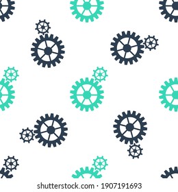 Green Gear Icon Isolated Seamless Pattern On White Background. Cogwheel Gear Settings Sign. Cog Symbol. Vector.