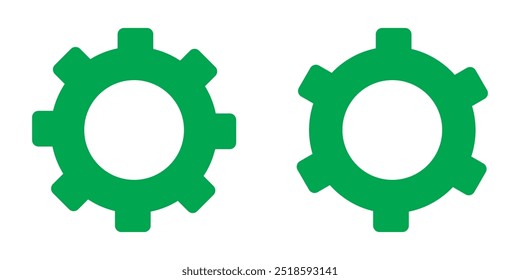 Green gear icon set on white background.