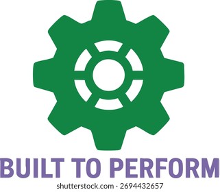 Icono de engranaje verde que simboliza el rendimiento y la excelencia en ingeniería