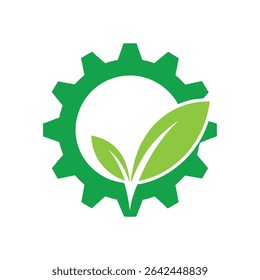 Green Gear with Light Green Leaves Eco Logo Design