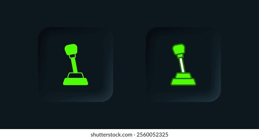 Green Gear shifter icon isolated on black background. Manual transmission icon. Black square button. Vector