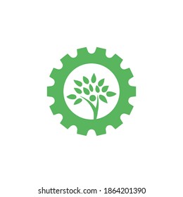 Green Gear Tree Logo. Eco Gear Icon. Success Icon.