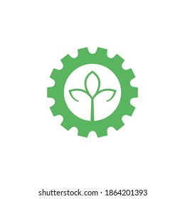 Logotipo del Árbol de engranajes verdes. Icono Eco Gear. Icono de éxito.
