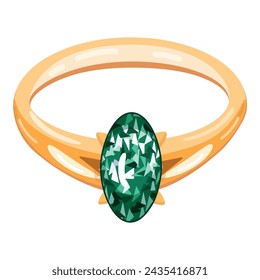 Green gem diamond ring icon cartoon vector. Lady stone. Marriage jewel