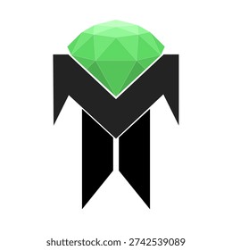 green gem vector icon illustration over black silhouette