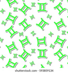 Green Gemini astronomy icon sign symbol pattern on white background