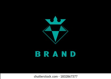 Logotipo Green Gemstone, logotipo de diamante moderno y estilizado con un diseño de corona, elegante y lujoso.