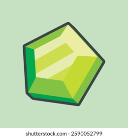 green gemstone with outline flat vector design.