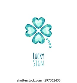 Green gemstones lucky clover icon logo. Vector illustration.