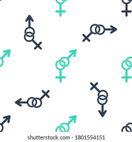 Green Gender icon isolated seamless pattern on white background. Symbols of men and women. Sex symbol. Vector.