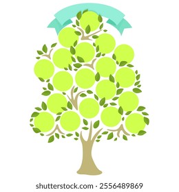 Green genealogical family tree with leaves and cells for writing names of family members