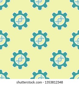 Green Genetic engineering icon isolated seamless pattern on yellow background. DNA analysis, genetics testing, cloning, paternity testing. Vector Illustration