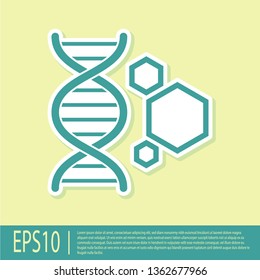 Green Genetic engineering icon isolated on yellow background. DNA analysis, genetics testing, cloning, paternity testing. Vector Illustration