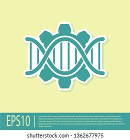 Green Genetic engineering icon isolated on yellow background. DNA analysis, genetics testing, cloning, paternity testing. Vector Illustration