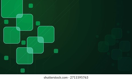 Green geometric abstract background featuring glowing layered squares soft gradients and tech inspired lines ideal for digital design branding presentations wallpapers and creative projects