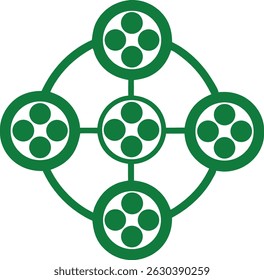 Diseño abstracto geométrico verde con Elementos circulares interconectados sobre transparencia